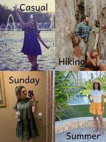 Women's Ruffle Boho Floral Printed Babydoll Loose Swing Casual Short Mini T-Shirt Dress - Royal Blue - View 2