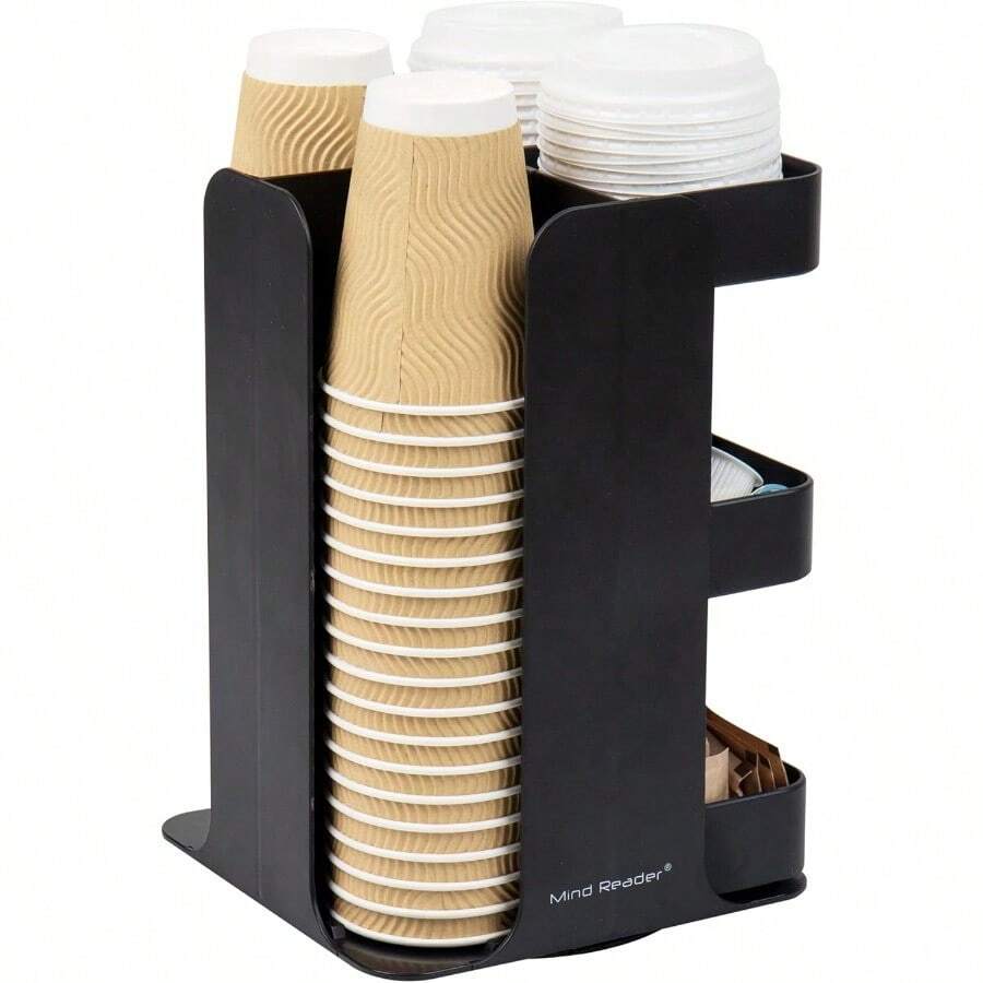 Mind Reader Lid Carousel, Countertop Org Coffee Bar, Beverage Cup Holder, Plastic, L X 7.75" W X 11.5" H, 7.75 X 12 X 7.75, Black - 黑色塑膠 - 查看 1