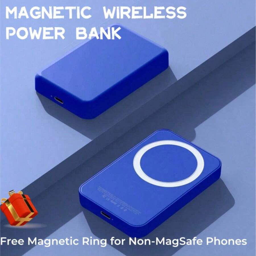 Magnetic Wireless Portable Charger, Slimmest 5000mAh 5V/3A Power Bank,High-Speed Charging Battery Pack, External Phone Powerbank Compatible With IPhone 16 15 14 13 12 And Android,Pink Blue. - Blue - View 1