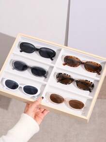 6pcs Women Oval Multicolor Plastic Glasses Combination Portable Casual Style For Travel Holiday Back To School Valentine's Day Going Out Outfit Decoration For Summer Beach Vacation,Outdoor,Travel - 6pcs Black, Grey and White Bean Curd Leopard Print Tea Set - View 3