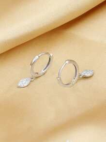 1pc S925 Sterling Silver Cubic Zirconia Leaf Earrings For Women, Exquisite Holiday Gift - Silver - View 5