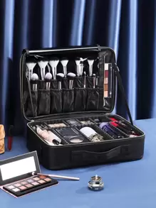 多功能 PU 皮革化妆包，大容量专业分隔化妆包，配有双肩带和肩带，适合美容师、美甲师、纹身师、化妆师旅行必需品旅行配件旅行必备品返校用品 - 彩色 - 查看 3