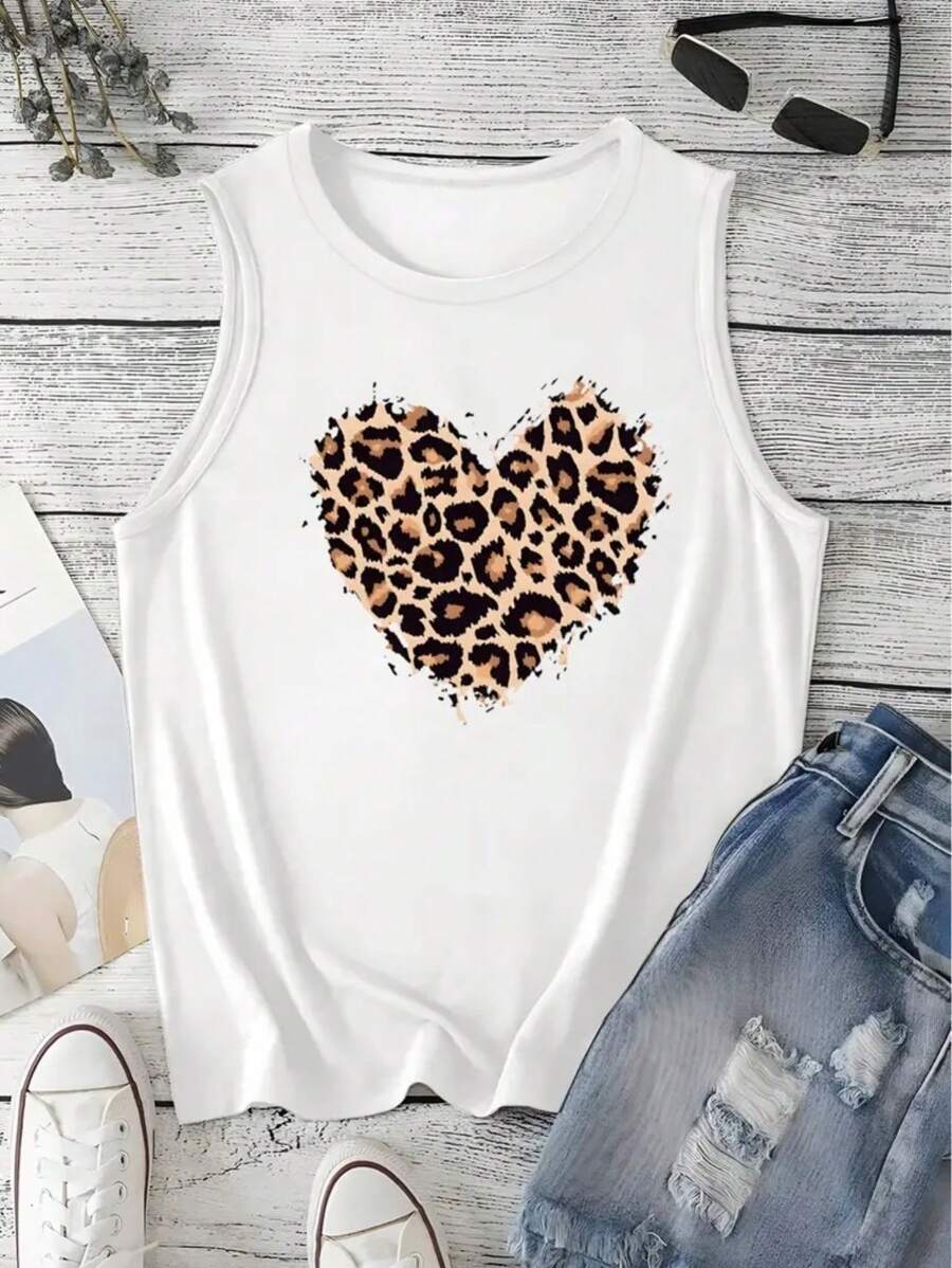 Women's Heart Tank Top 100% Cotton Shirt Premium Knit Blouse New Release - trắng - Xem 1