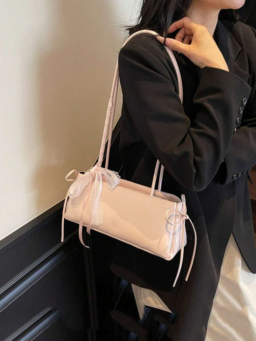 粉色 PU 材质蕾丝领带蝴蝶结装饰浪漫韩版女童芭蕾风格保龄球包简约时尚女士手提包 Y2K 甜美酷辣妹风格女士单肩包侧面 PU 蝴蝶结装饰拉链开合内侧可放手机卡包等适合外出度假日常旅游购物主题派对聚会等用途 - 粉色 - 查看 1