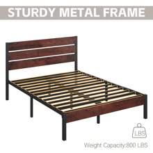 Gunji Twin & Full & Queen Bed Frame With Headboard And Footboard , 12.2in Under Bed Storage, All-Metal Support System, No Box Spring Needed,Noise Free, Easy Assembly - 咖啡棕 - 查看 6
