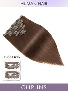 7pcs Clip-In Hair Extensions, Real Human Hair, #4 Chocolate Brown, 14-22 Inch Straight, Remy Human Hair Clip-In Extensions, Seamless Clip-In Hair Extensions - S4 - View 2