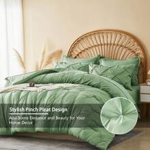 5/7pcs Bed In A Bag Luxurious Comforter Sets, All Season Bedding Sets With 1 Quilt, 1/2 PillowShams, Flat Sheet, Fitted Sheet, 1/2 Pillowcases, Burnt Orange, Green, Yellow, Easy Care, Machine Washable, Valentine'S Day Gift, For Boys And Girls - 綠色-74 - 查看 5