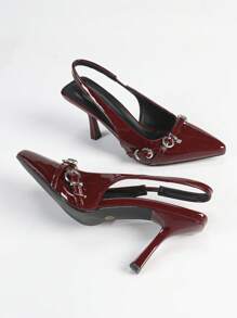 女士勃艮第时尚简约舒适尖头细高跟鞋，日常休闲时尚百搭高跟鞋 - 酒紅色 - 查看 5