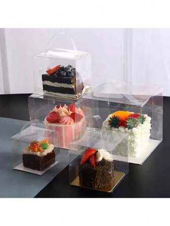 10pcs/Set Handheld Transparent Birthday Cake Gift Box Cake Baking Clear Plastic Cupcake Box For Weddding Party