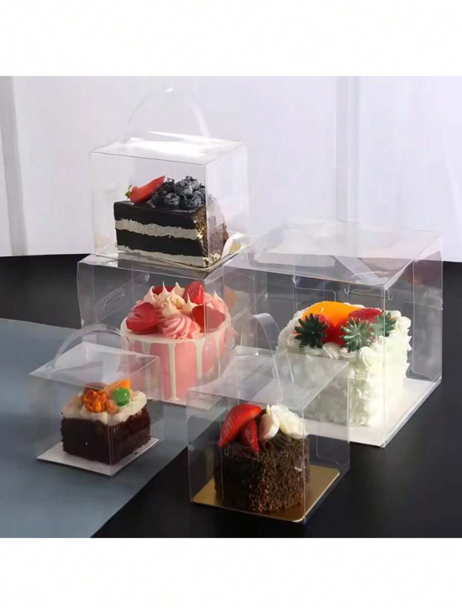 10 件/套手持透明生日蛋糕礼品盒蛋糕烘焙透明塑料纸杯蛋糕盒适用于婚礼派对 - 無色 - 查看 1