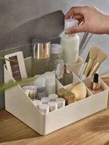 1pc ABS Desktop 6-Compartment Storage Box, Home Organizer For Nightstand, Makeup, Bathroom, 6 Compartments For Storage