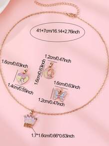 4 件儿童卡通蝴蝶、彩虹和皇冠锌合金 DIY 吊坠项链