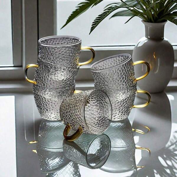 Juego de 12/6/4/2 Piezas de Vasos de Vidrio con Textura Resistentes a la Temperatura, Mini Tazas de Té, Copas de Vino Pequeñas, Vasos para Bebidas con Patrones en Relieve, Tazas Artísticas Pequeñas para Té, Café, Agua, Hogar y Oficina, Un Regalo Delicado