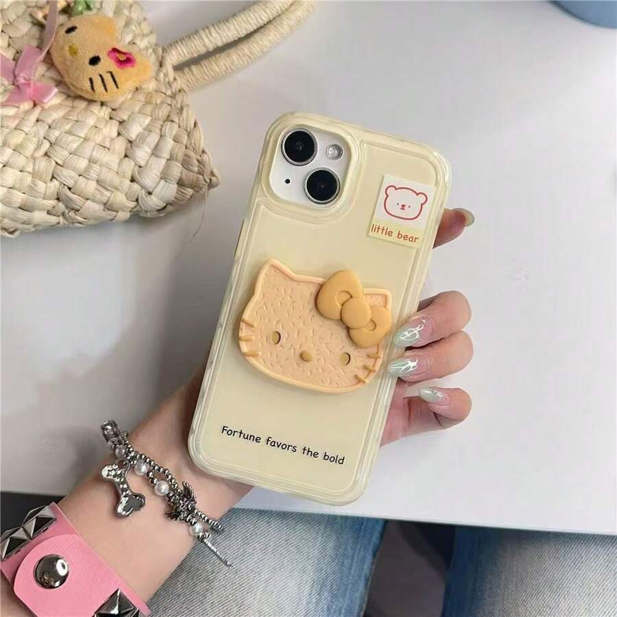 Sanrio Sanrio Simple Solid Color Biscuit Kitty Cat dla 16iPhone15promax etui na telefon Apple 14 13pro nowe 12 japońska kreskówka trójwymiarowa Kitty11