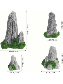 8 件灰色树脂岩层禅意花园山地装饰套装，适用于盆景景观装饰、玻璃容器、水族箱、爬行动物缸装饰、礼物、DIY 风景、桌面展示、无需电池 - 彩色 - 查看 9