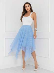 Elegance Polka Dot Tulle Midi Skirt Code 127 - Baby Blue - View 1