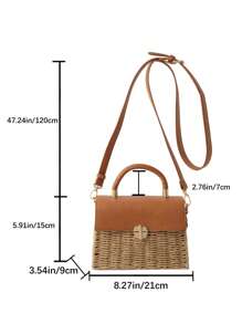 1pc New Straw Woven Shoulder Bag For Women, Bohemia Style, Vacation Travel Beach Tote Handbag With Flap And Lock, Versatile For Daily Use And Holiday - Khaki - View 11