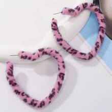 BOCAR Heart Star Leopard Print Hoop Earrings For Women, Party & Daily Wear, Christmas Gift - Brown - View 5