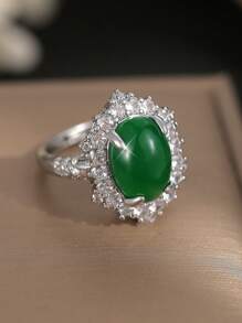 1 Pc Elegant Big Green CZ Rings For Women Girl Crystal Ring Holiday Travel Anniversary Party Jewlelry Gift
