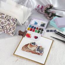 1 pieza Caja portátil de plástico de 12 colores para pintura de acuarela de viaje, estuche de almacenamiento de pintura mini, apto para materiales de arte