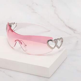1 件装无框心形金属装饰 Y2K 风格时尚眼镜，适合女士夏季海滩度假、户外、旅行