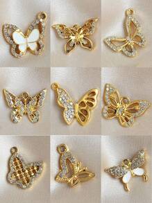 10 件/包镂空水钻蝴蝶吊坠时尚耳环珠宝配饰批发 - 金色 - 查看 1