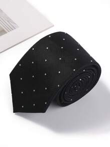 1pc Vintage Black Polka Dots Necktie, Casual Business Versatile Small Dotted TieMen Necktie - Black Polka Dots - View 2