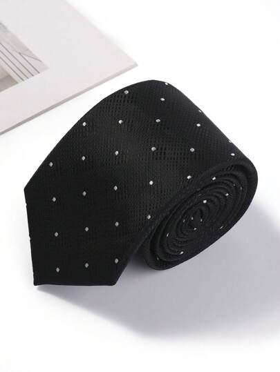 1pc Vintage Black Polka Dots Necktie, Casual Business Versatile Small Dotted TieMen Necktie