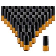 1pc/50pcs Amber Glass Roll-On Bottle, 0.17oz/0.34oz Mini Refillable Perfume Sample Vial, Portable Travel Size, For Essential Oils & Aromatherapy, With Metal Roller Ball & Black Cap