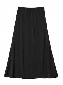 Women's Satin Midi Skirt High Waist Solid Colour Office Work Long Skirt Slim Fit Shiny Cocktail Skirts - Black - View 3
