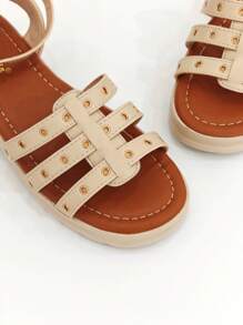 Sandalias chunky negras con tiras para mujer REVREAL, sandalias de verano con estilo para mujeres - Beis - Ver 4