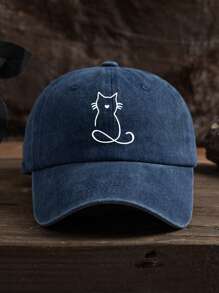 1pc Unisex Outdoor Casual Black Multicolor Fashion Cat Print Adjustable Size Soft Washed Baseball Cap, Suitable For Daily Matching - A - View 20