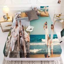 3PCS定制床单，定制星空系列床单，100%涤纶面料，舒适透气定制图片床单，适合男孩和女孩，生日礼物，建议上传分辨率超过1000像素的清晰图像。 - 彩色 - 查看 2