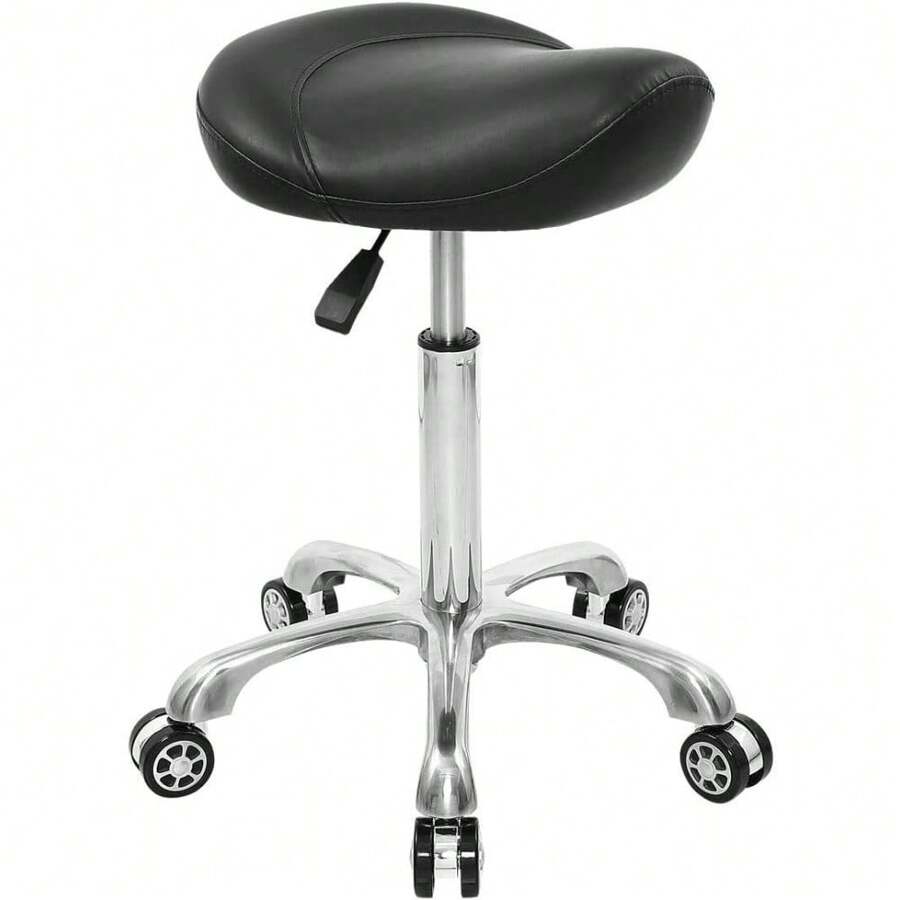 Stool Rolling Chair Hydraulic Adjustable With Wheels For Office Home Salon Spa Studio (Black)