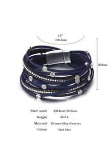 1Pc Strap Round Buckle Design Rhinestone-Studded Multi-Layer PU Leather Cord Bracelet For Women Mom Gift Christmas Thanksgiving Halloween Wedding Rave/Prom/Party/Daily/Beach Accessories Gift For Anniversary Valentine's Day Boho Jewelry Birthday Bridesmaid Gifts