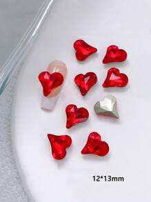 30 piezas/paquete Decoraciones de arte de uñas con cristales de rinoceronte en forma de corazón retorcido K9, tamaños grandes/medianos/pequeños, cristales de rinoceronte de corazón súper brillantes, suministros de uñas de color melocotón/blanco/degradado - Rojo - Ver 12