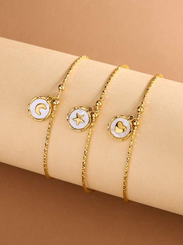 1pc Adorable Stainless Steel Bracelet With Heart/Star/Moon Shape Pendant Decorations, Extendable Design Suitable For Daily Wear