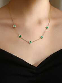 MONALLY 18K Gold Plated 1pc Glamorous Heart Green Gold Women Necklace Girls' Pendant Chain Stainless Steel Jewelry Versatile Best Friend Birthday Anniversary Gift Western Fashion Style