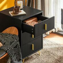 SoBuy Mesita de noche, mesita de noche con 3 cajones y compartimento de almacenamiento, mesa auxiliar moderna para dormitorio y sala de estar. - Negro - Ver 8