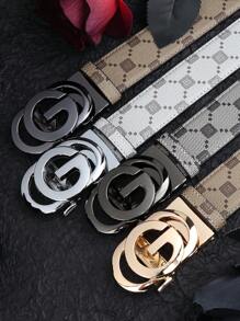 1pc Vintage Fashion Men's Quality Belt. Business Casual Men's Waist Belt. Daily Commute Stylish Men's Belt. Letter G Alloy Automatic Buckle Leather Belt. Premium Checkered Print Pants Belt. Suitable For Teen Summer Casual Outdoor Athletic Or Vacation Travel Or Graduation Gifts Or Birthday Dress Accessories Or Daily Wear. - Multicolor - View 2
