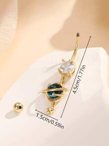 1.5pcs Star & Moon Multi-Element Pendant Navel Ring Stainless Steel Spiral Navel Piercing Jewelry, Suitable For Daily Wear