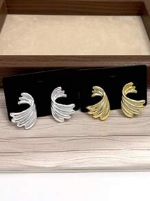 4pcs/Set Stylish Gold & Silver Plated Earrings Jewelry Set, Women Girls Party Daily Wear Gift