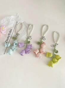 1pc Handmade Crochet Lily Of The Valley Keychain With Pearl Chain, Boho Style Bag Charm, Decorative Pendant For Backpacks Or Bags, Unique Birthday Gift Or Party Favor, 22cm (8.66 Inches) Length, Floral Design In Pastel Colors, Crochet Flowers - Multicolor - View 6