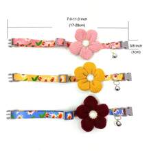 带 3D 花朵吊坠和可拆卸铃铛的花朵狗项圈，可调节棉质面料小猫项圈，带花卉图案的可爱宠物配件 - 彩色 - 查看 5