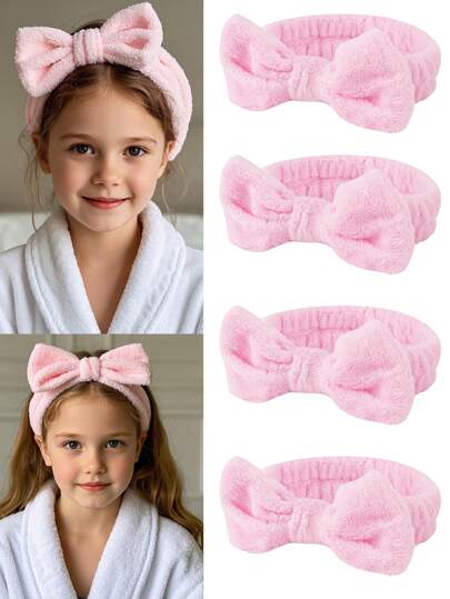 4/6/8/12pcs Girls Spa Headbands, Soft Coral Fleece Facial Headbands, Suitable For Makeup, Washing Face, Bathing, Skincare, Yoga, Bow Headbands, Daily Use