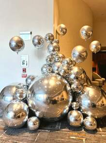 1/3/5 个 4D 银箔气球，尺寸 18 英寸/22 英寸/32 英寸，漂浮，氦气填充，适用于银色主题、生日派对、派对装饰、单身派对、订婚、婚礼、新娘主题、新年、情人节浪漫氛围、派对用品、父亲节、母亲节 - 銀色 - 查看 8