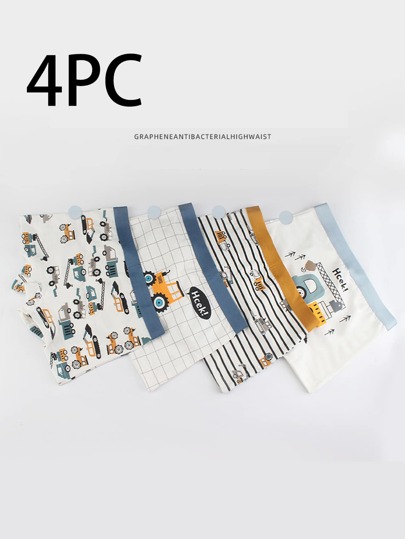 4 Pcs Comfy Young Boy Cartoon Engineering Vehicle Underwear - Soft, Breathable, Boxers Briefs For Comfortable Daily Wear - Ideal For Active Young Boys