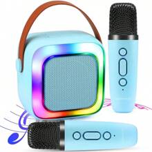 NetHong Mini Karaoke Machine With 2 Wireless Microphones - A Compact Karaoke Speaker Gifts - Blue - View 3