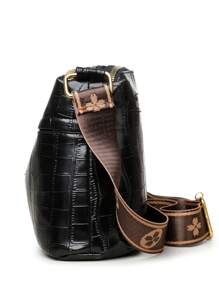 Túi đeo chéo vải dập nổi họa tiết cá sấu nhỏ cho nữ, Túi đeo vai nhẹ cho tuổi trung niên, Thiết kế xuân/thu mới - màu đen - Xem 7