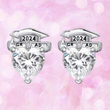 Graduation Gifts For Her Jewelry, Heart 2024 Graduation Earrings College Graduation Gifts For Her 2024 - 銀色 - 查看 3